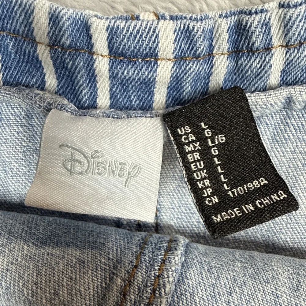 Disney Mickey Mouse Overall Skirt Women Large Denim Bib Blue White Stripe